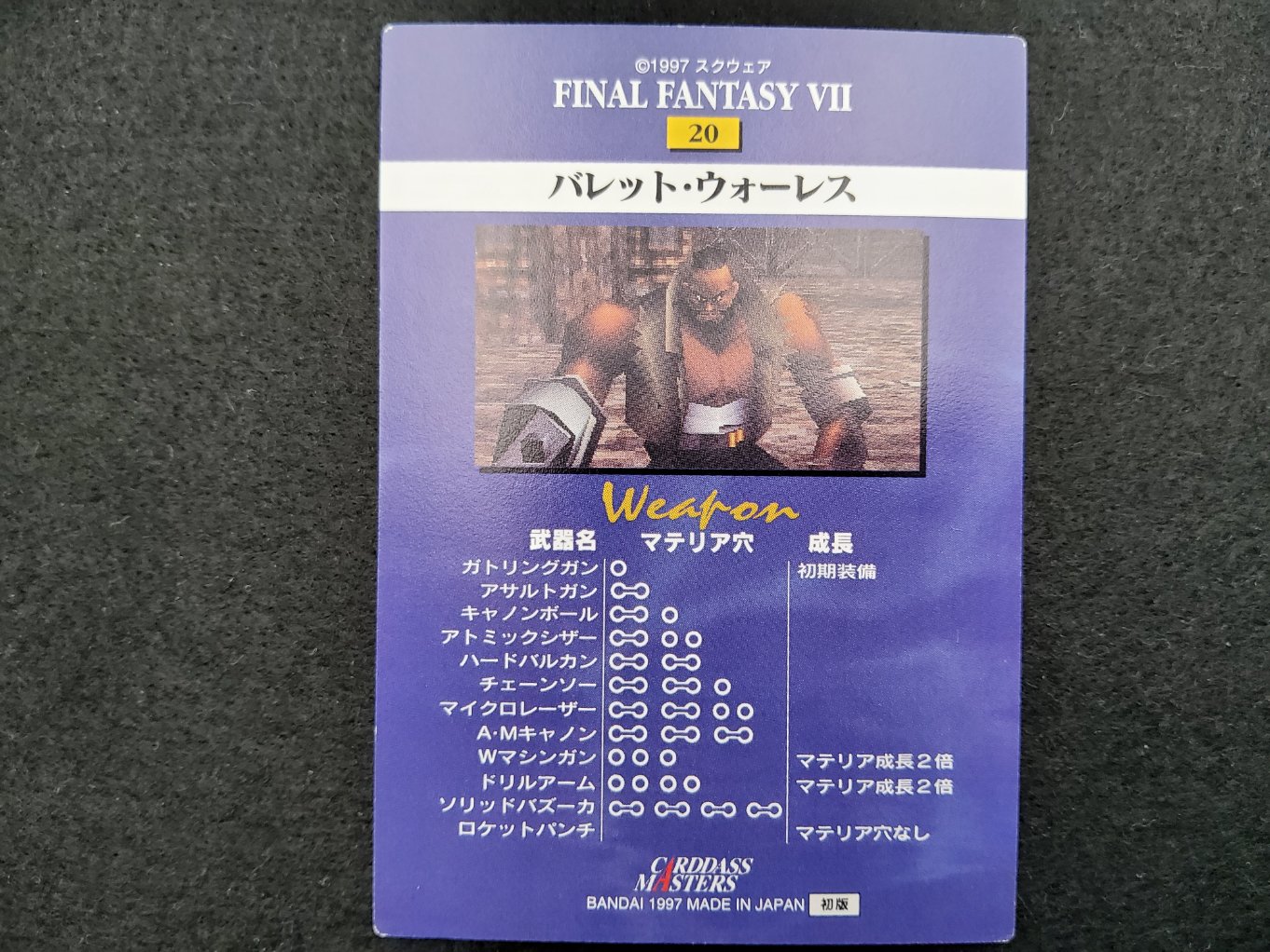 Final Fantasy VII Carddass Masters 20 In Game Barett Retro Japan