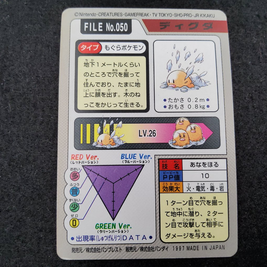 Pokemon Carddass 1997 - File No.050 Taupiqueur : Diglet B00002