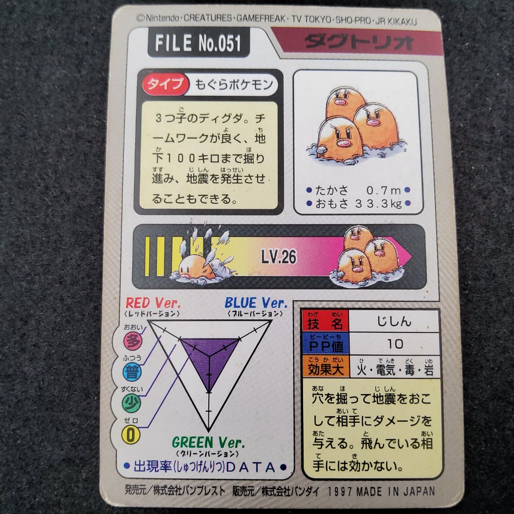 Pokemon Carddass 1997 - File No.051 Triopikeur : Dugtrio B- 00002
